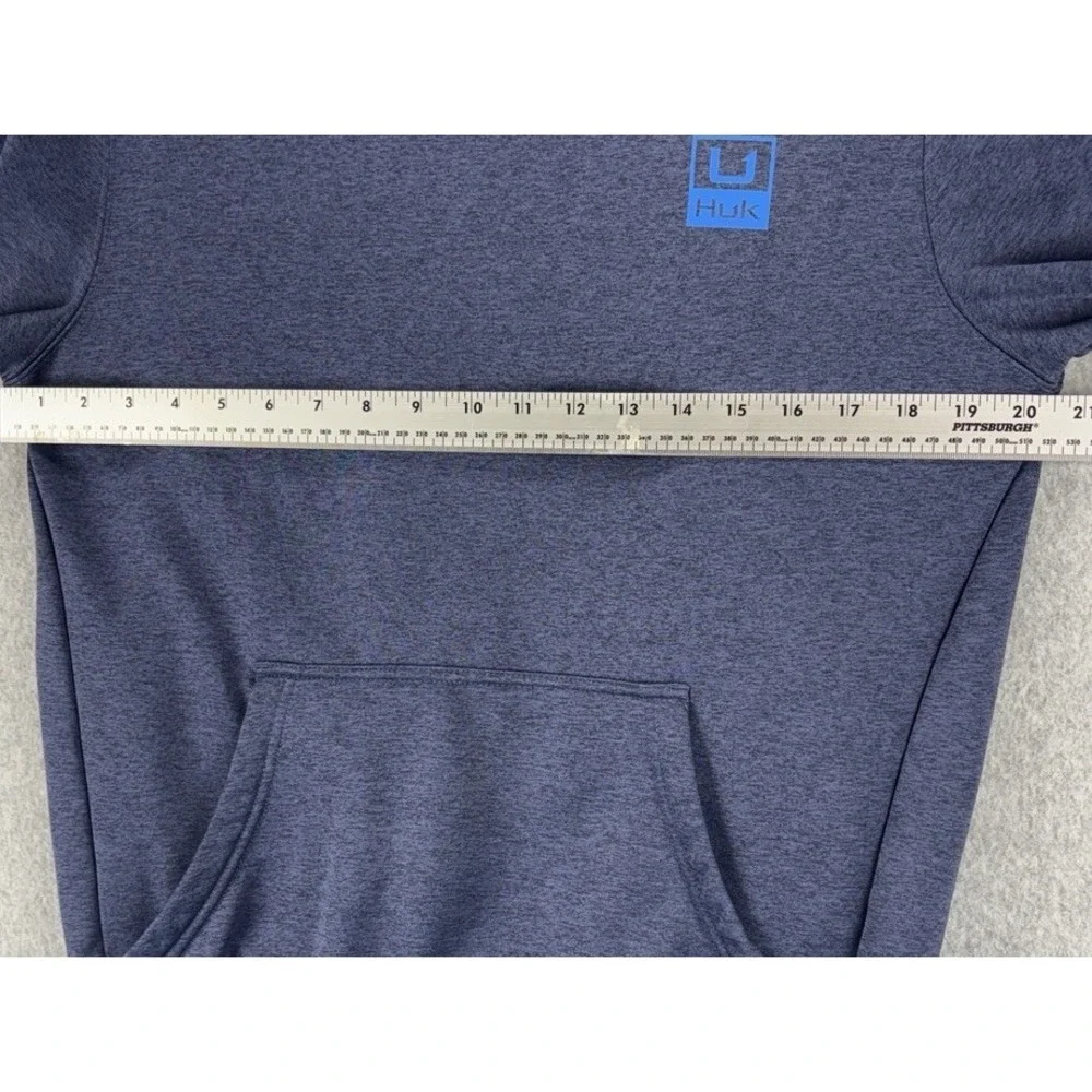 Huk Fishing Hoodie Heather Blue Performance Fleece Pullover Sweatshirt Outdoor S - Picture 12 of 12